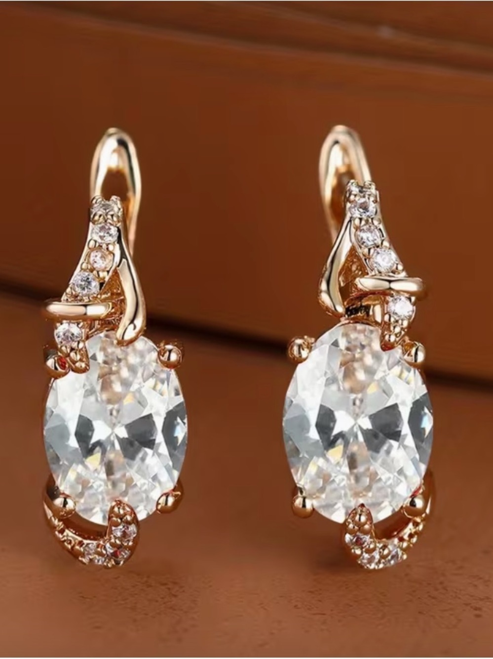 18K Gold Plated White Stone Stud Earrings. - Picture 1 of 6